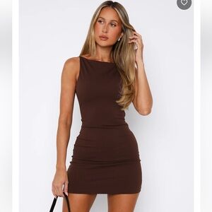 White Fox Brown Mini Dress with built in slip and zipper closure, Size Small